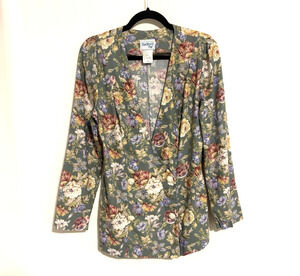 Vtg Bedford Fair Blazer 10 Womens Jacket Floral Retro Green Double Breasted